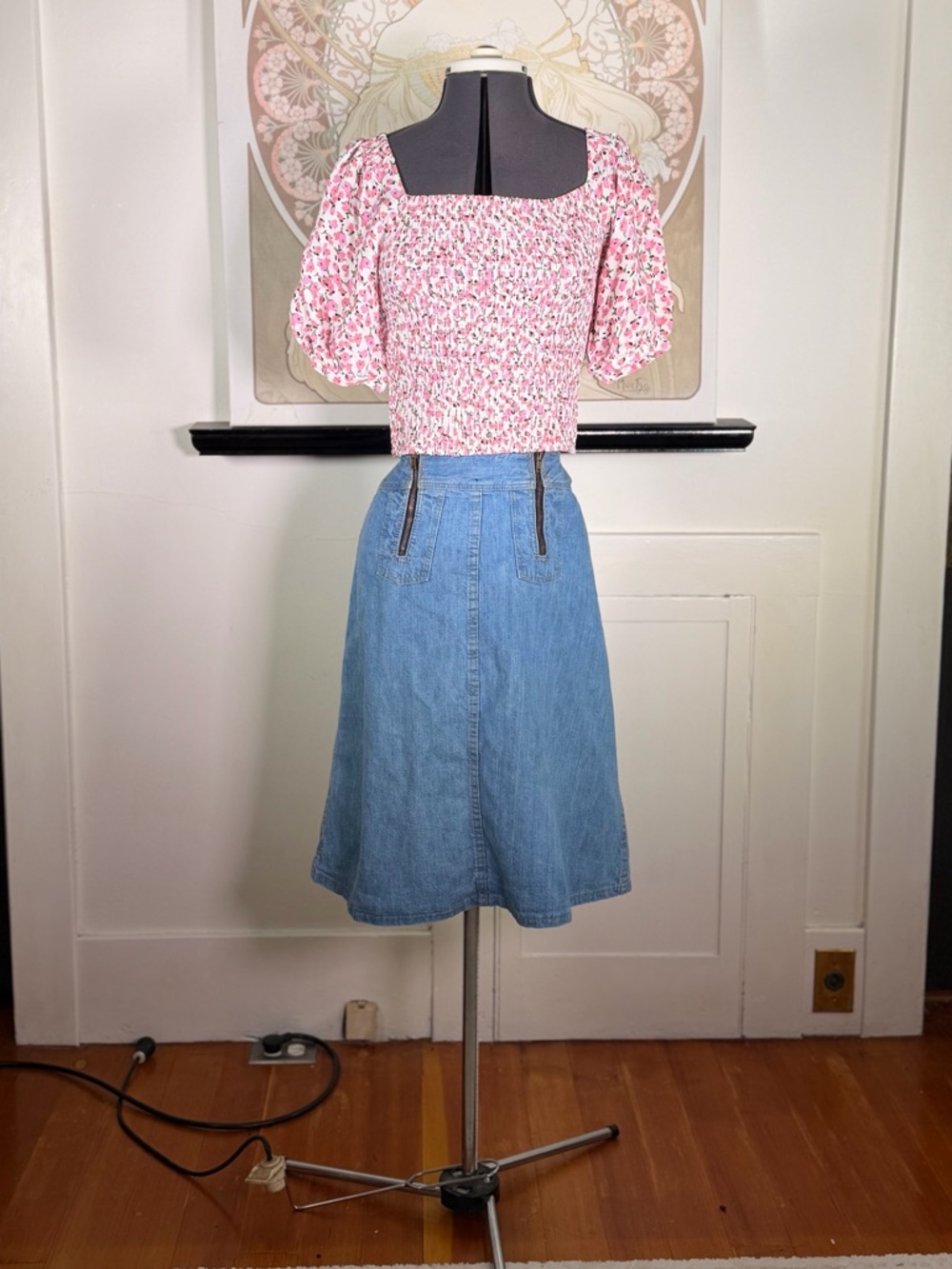 NWOT Women’s Pink Floral Print‎ Smocked Square Neck Puffed Short Sleeve Top